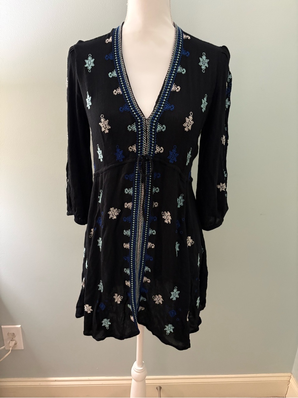 Free PeopleStar Gazer Embroidered Mini Dress. Bohemian Style.
